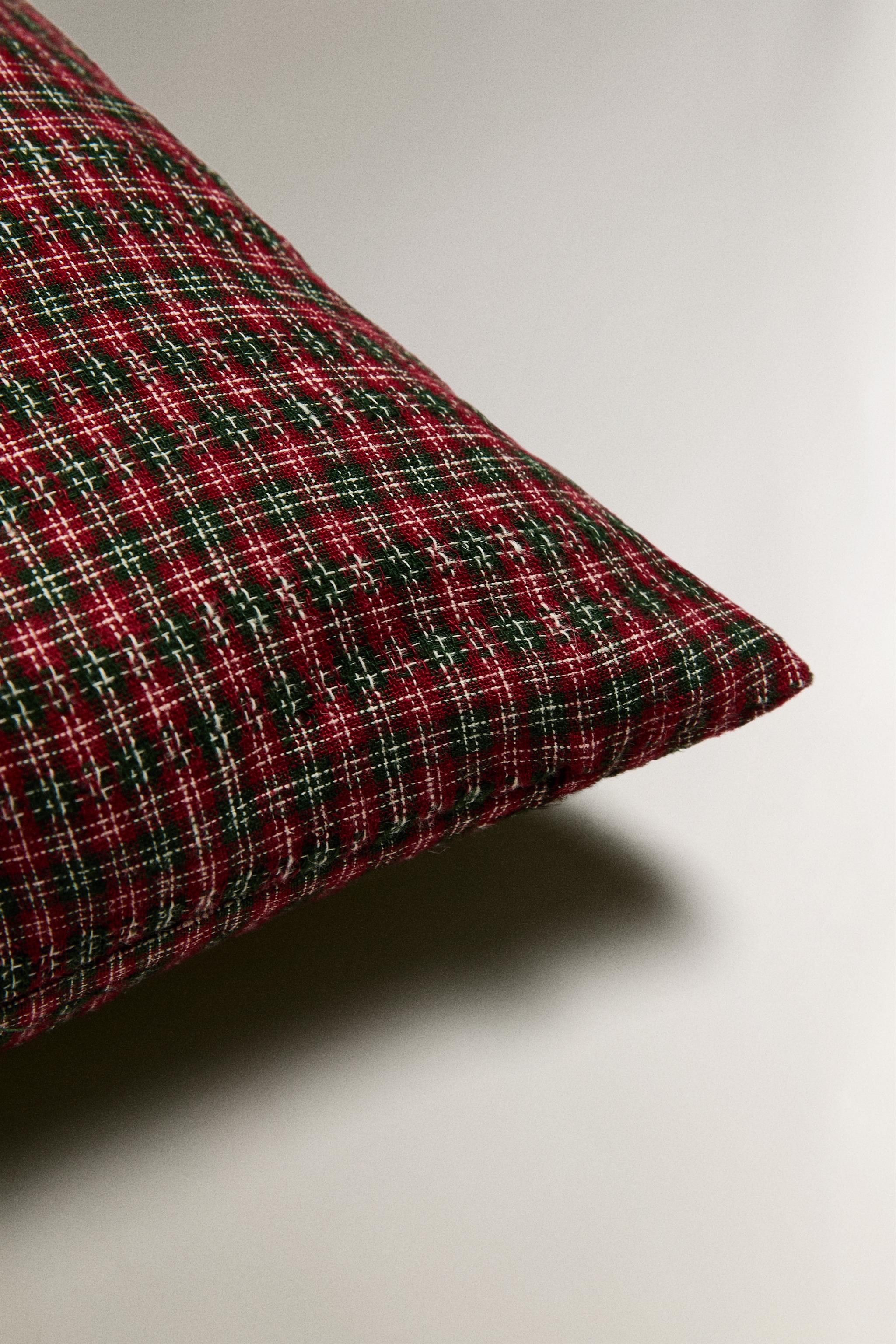 LINEN CHECK CHRISTMAS THROW PILLOW COVER